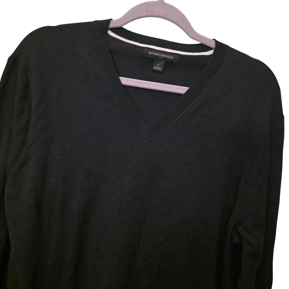 Banana Republic Mens V-Neck Sweater Black Long Sleeve Cotton Blend Size L